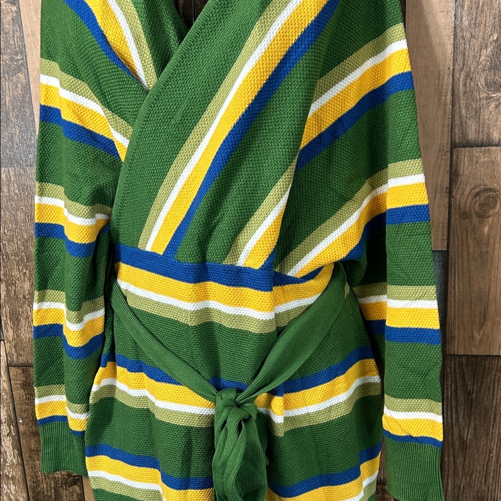 Striped belted Wrap mini Dress - Picture 3 of 16